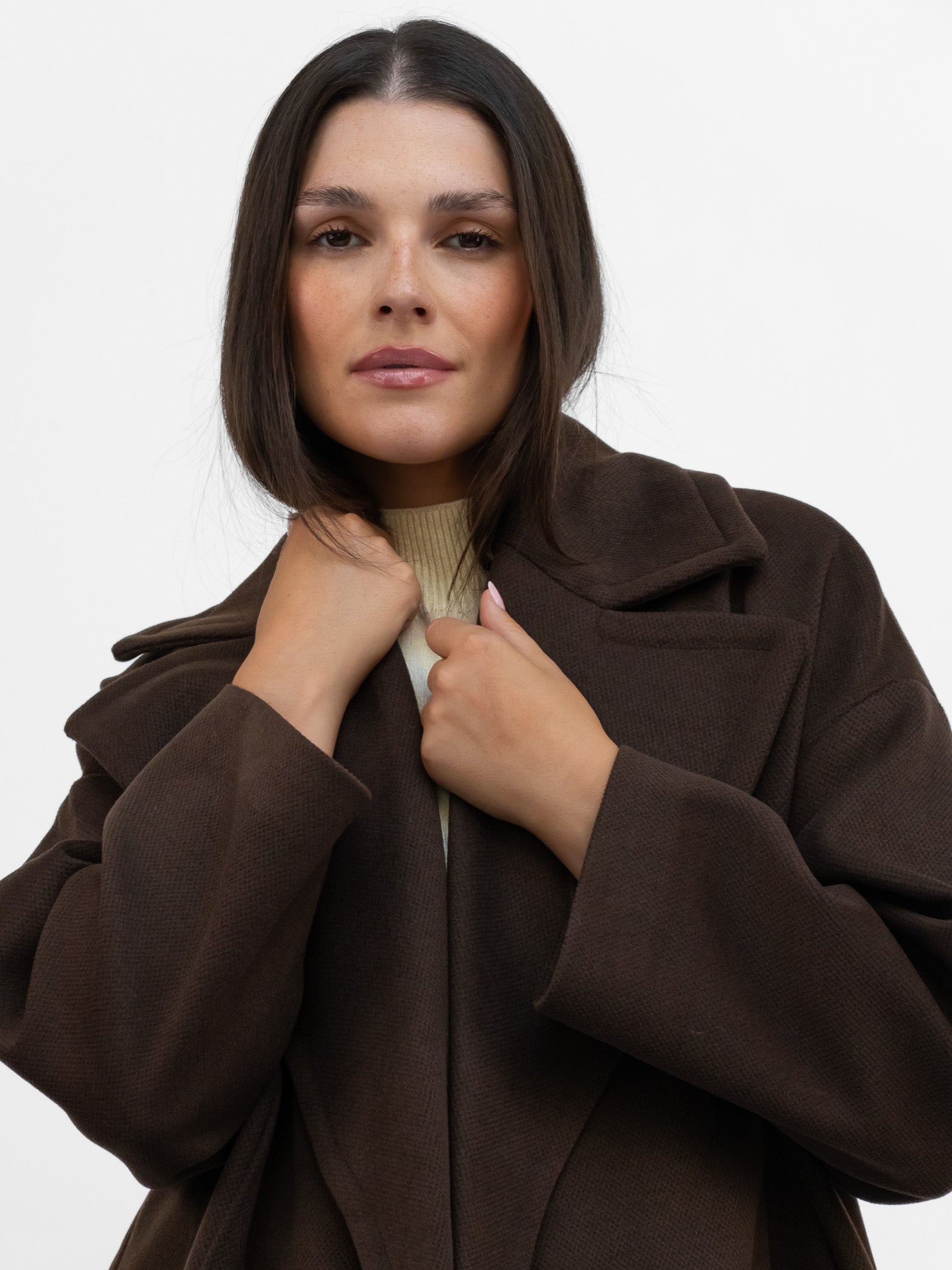 Italian Collection Coat One Size Garbo Classic Oversized Coat in Deep Chocolate Brown
