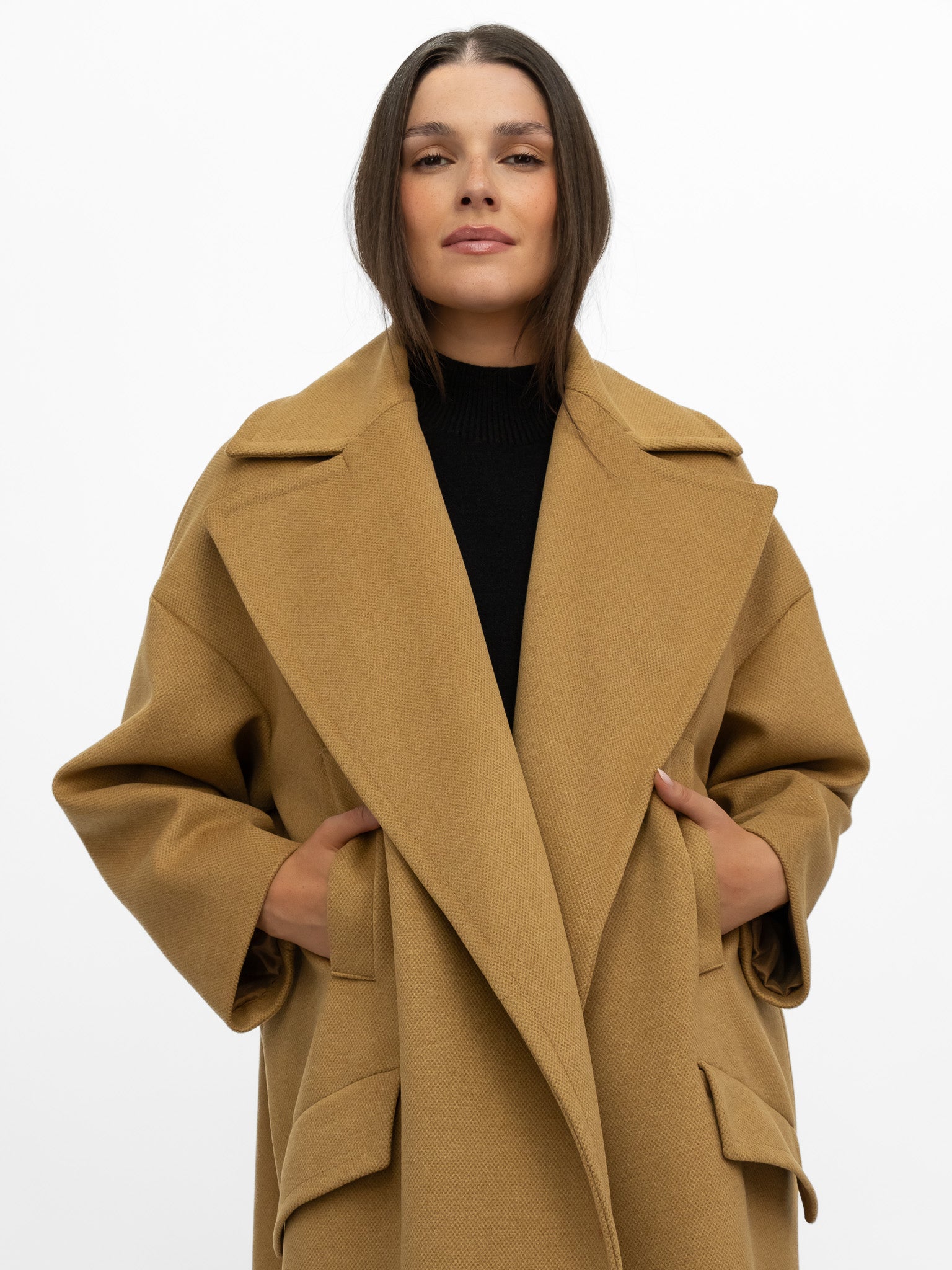 Italian Collection Coat One Size Garbo Classic Oversized Coat in Tobacco