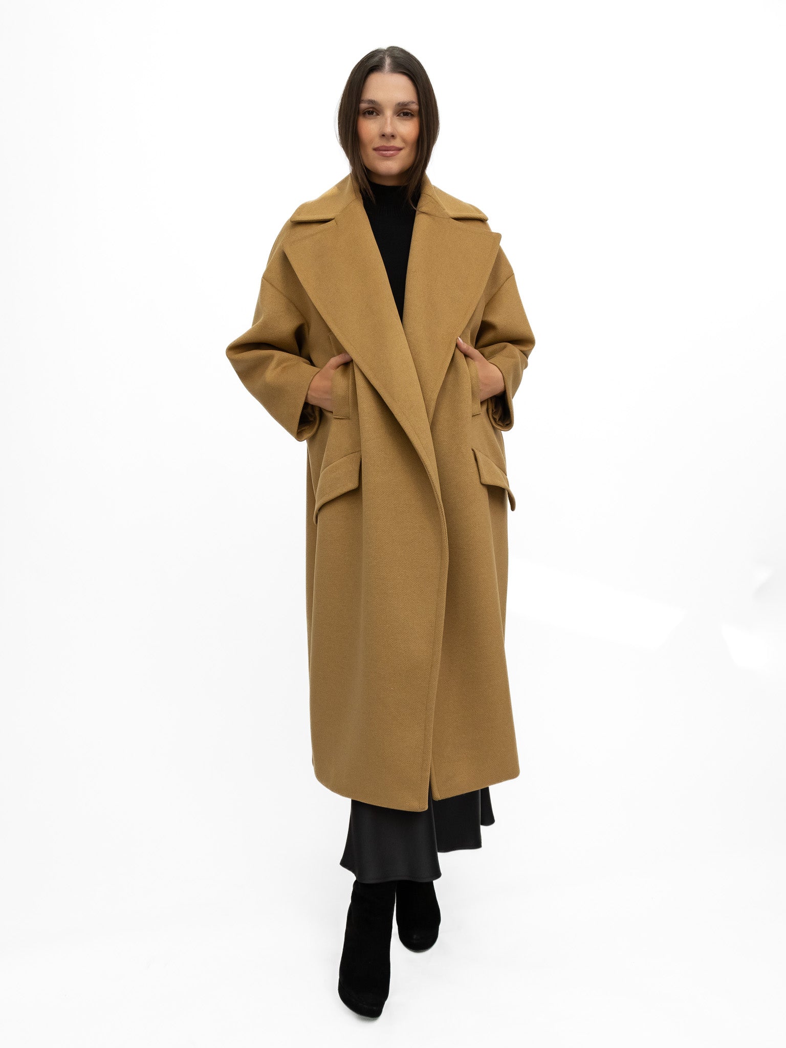 Italian Collection Coat One Size Garbo Classic Oversized Coat in Tobacco