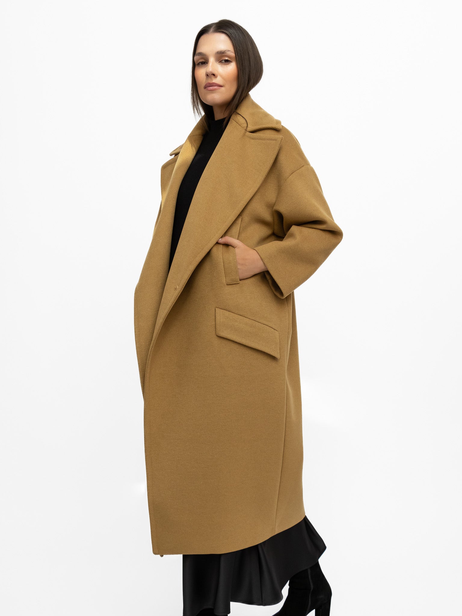 Italian Collection Coat One Size Garbo Classic Oversized Coat in Tobacco