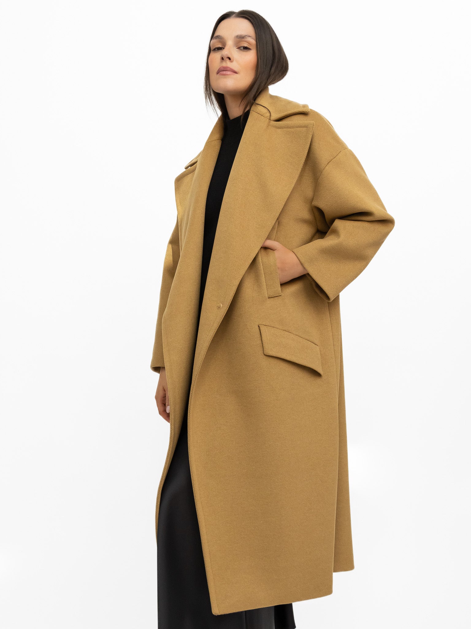 Italian Collection Coat One Size Garbo Classic Oversized Coat in Tobacco