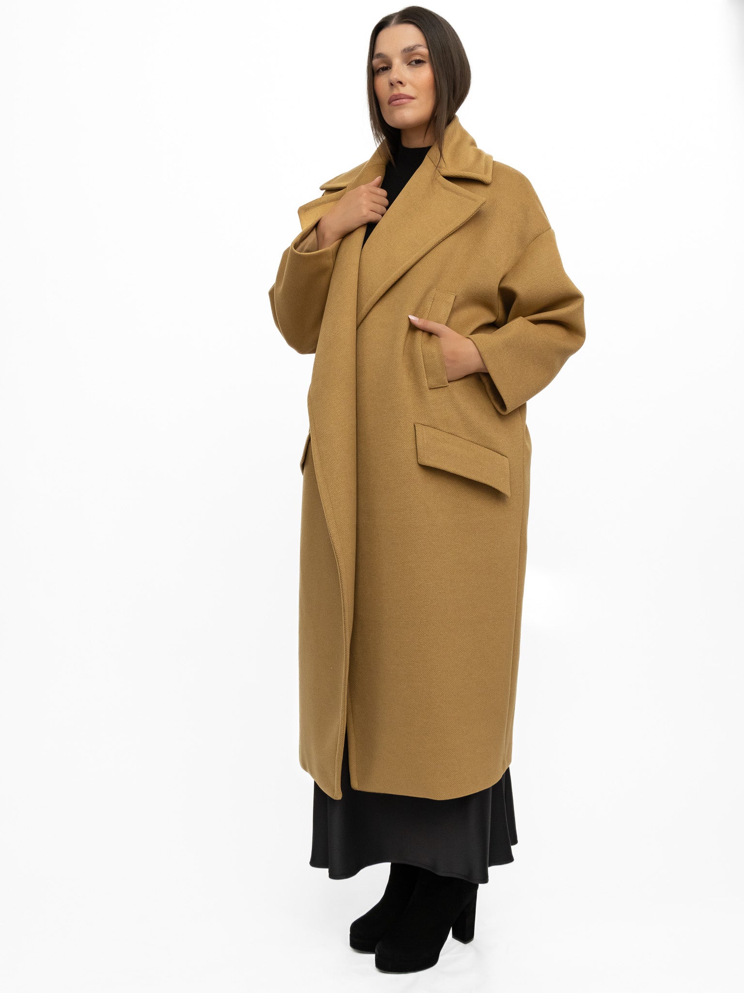 Italian Collection Coat One Size Garbo Classic Oversized Coat in Tobacco