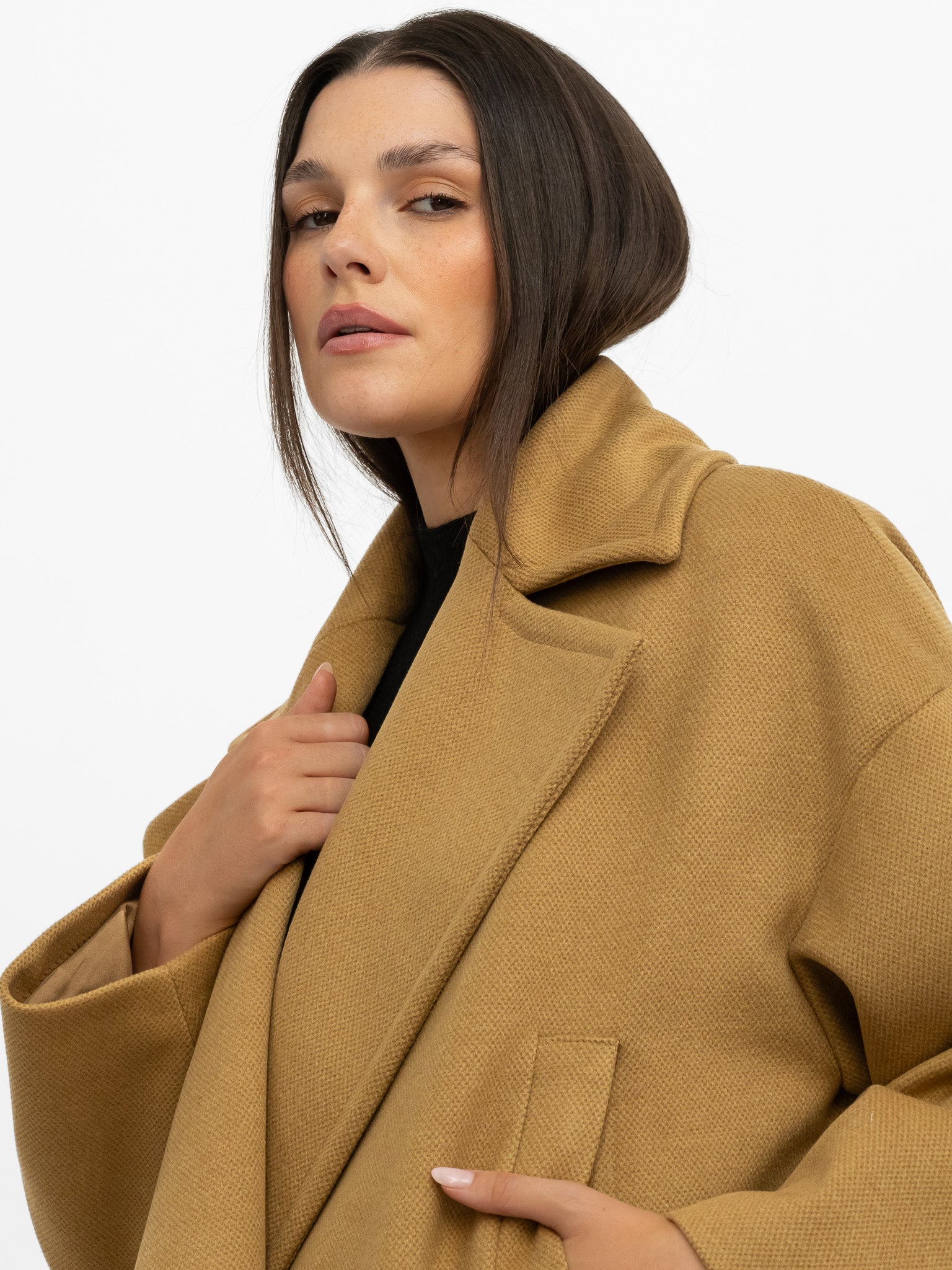 Italian Collection Coat One Size Garbo Classic Oversized Coat in Tobacco