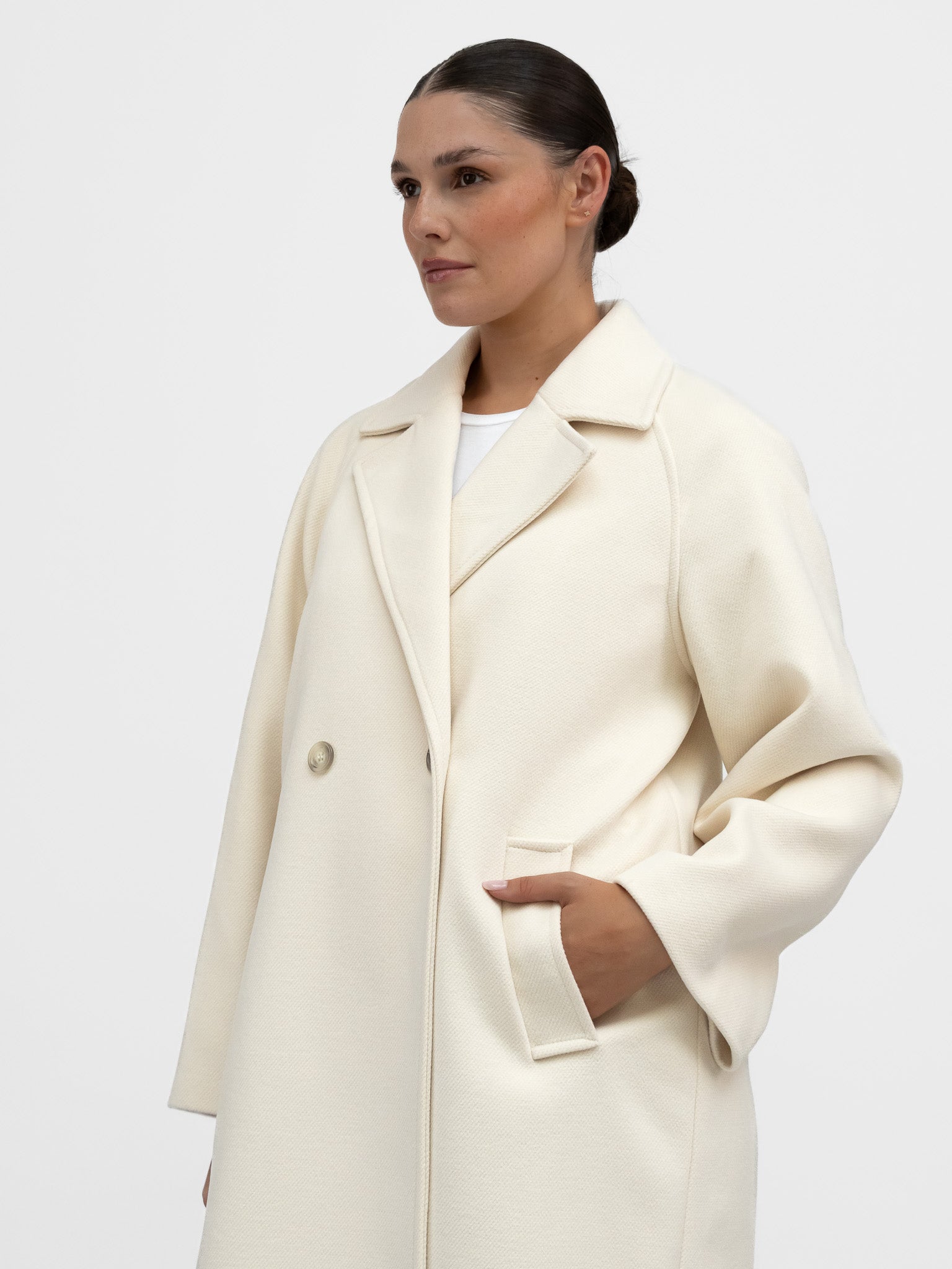 Italian Collection Coat One Size Kelly ¾ Length Coat in Cream