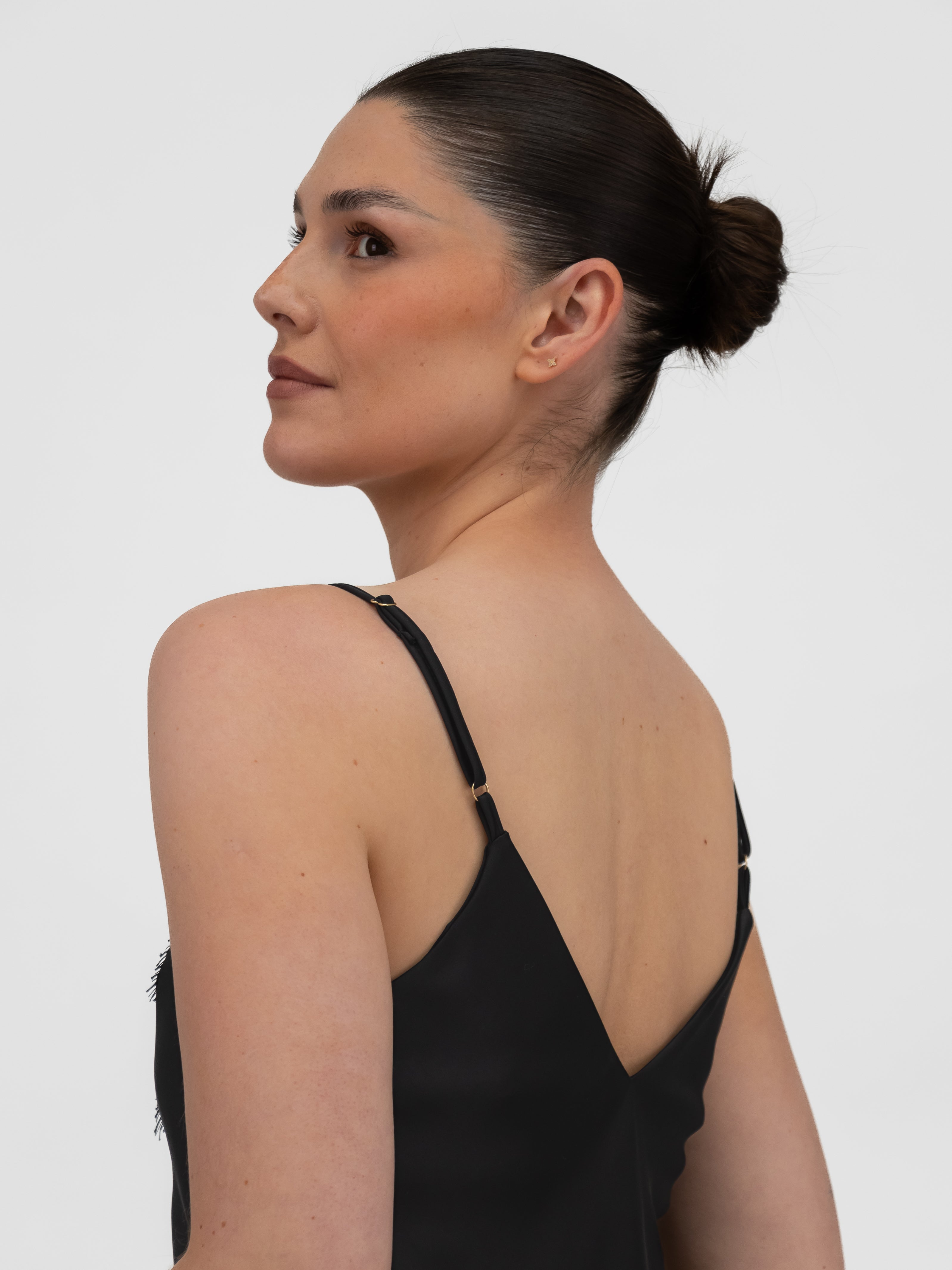 Italian Collection Dress Long Dress with Straps and Lace V-Neckline in Black