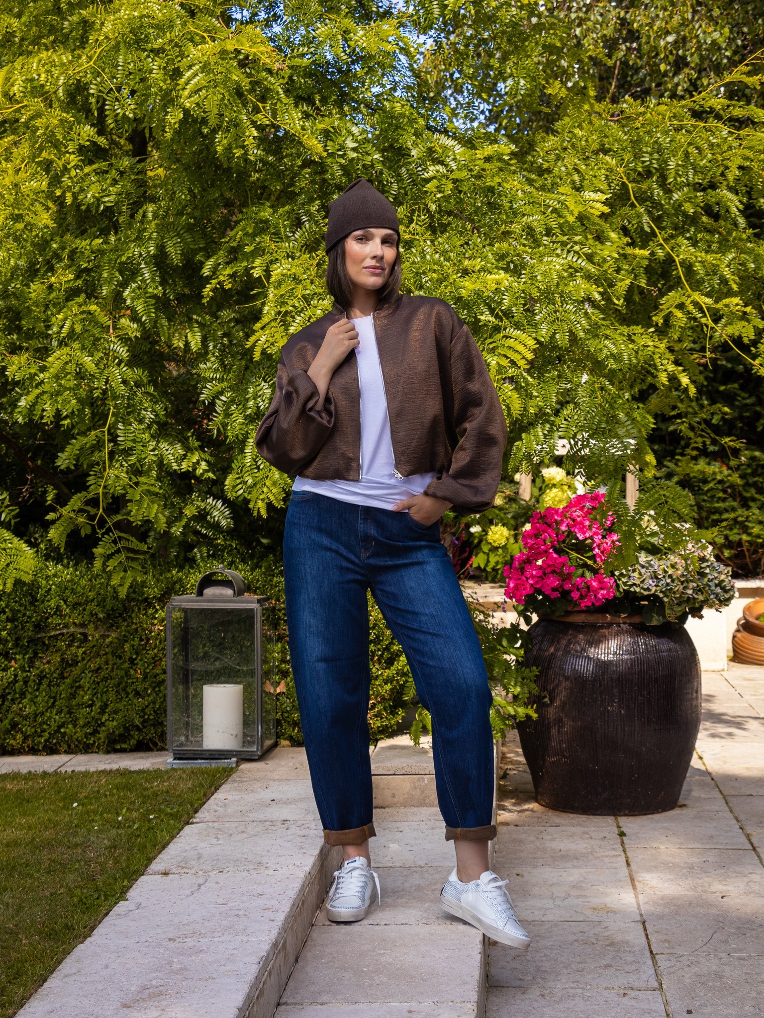 Italian Collection Jacket Cloud Crop Bomber Jacket in Chocolate Brown