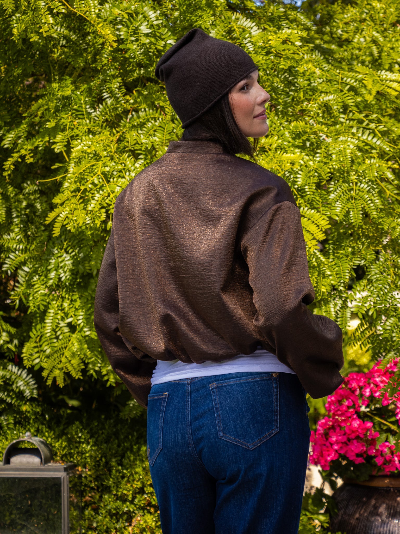 Italian Collection Jacket Cloud Crop Bomber Jacket in Chocolate Brown