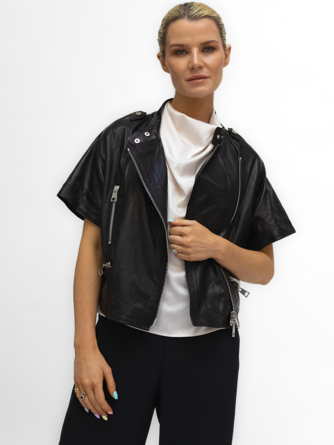 Italian Collection Jacket Cropped Leather Jacket In Black From The Italian Collection