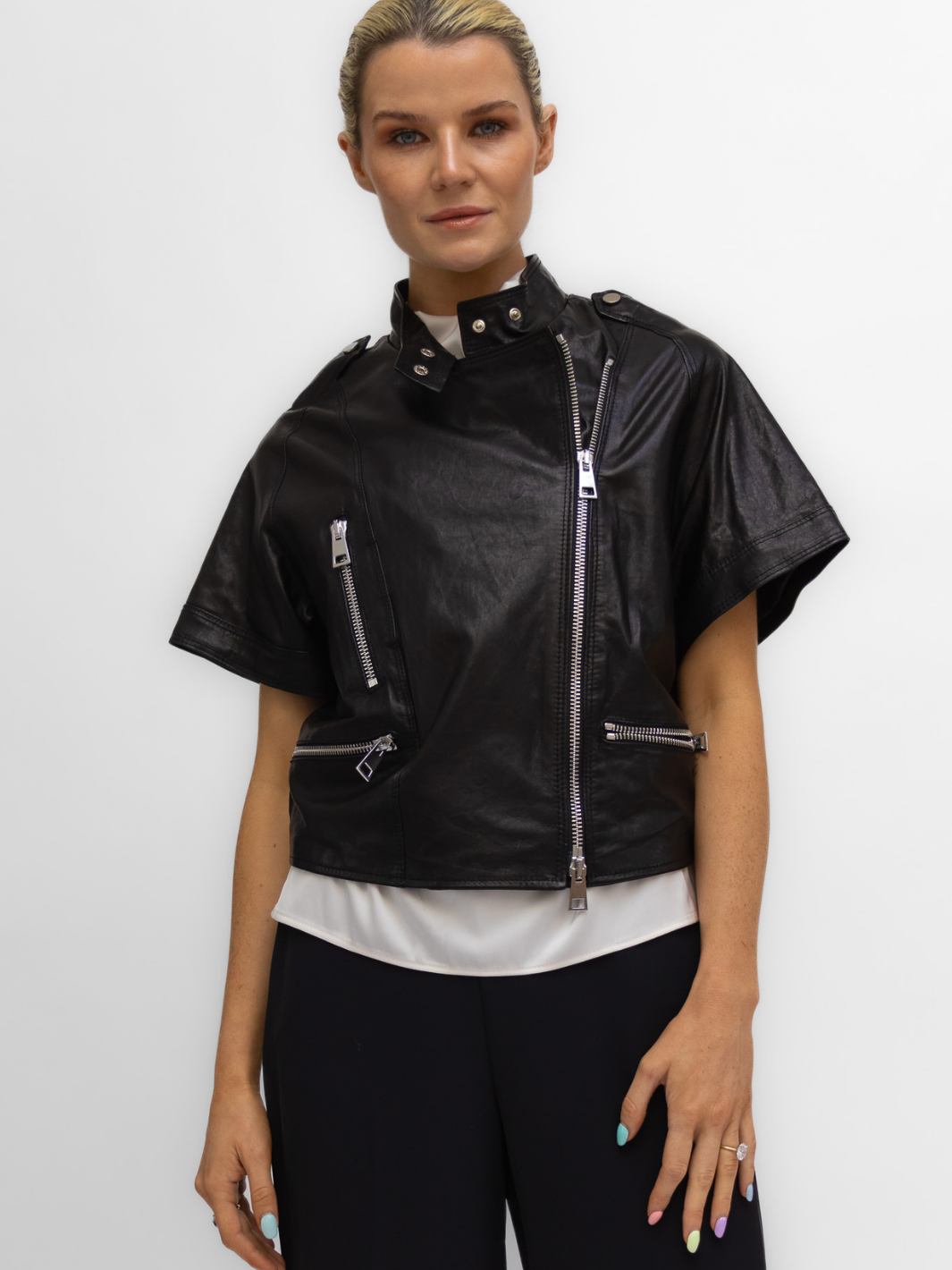 Italian Collection Jacket Cropped Leather Jacket In Black From The Italian Collection