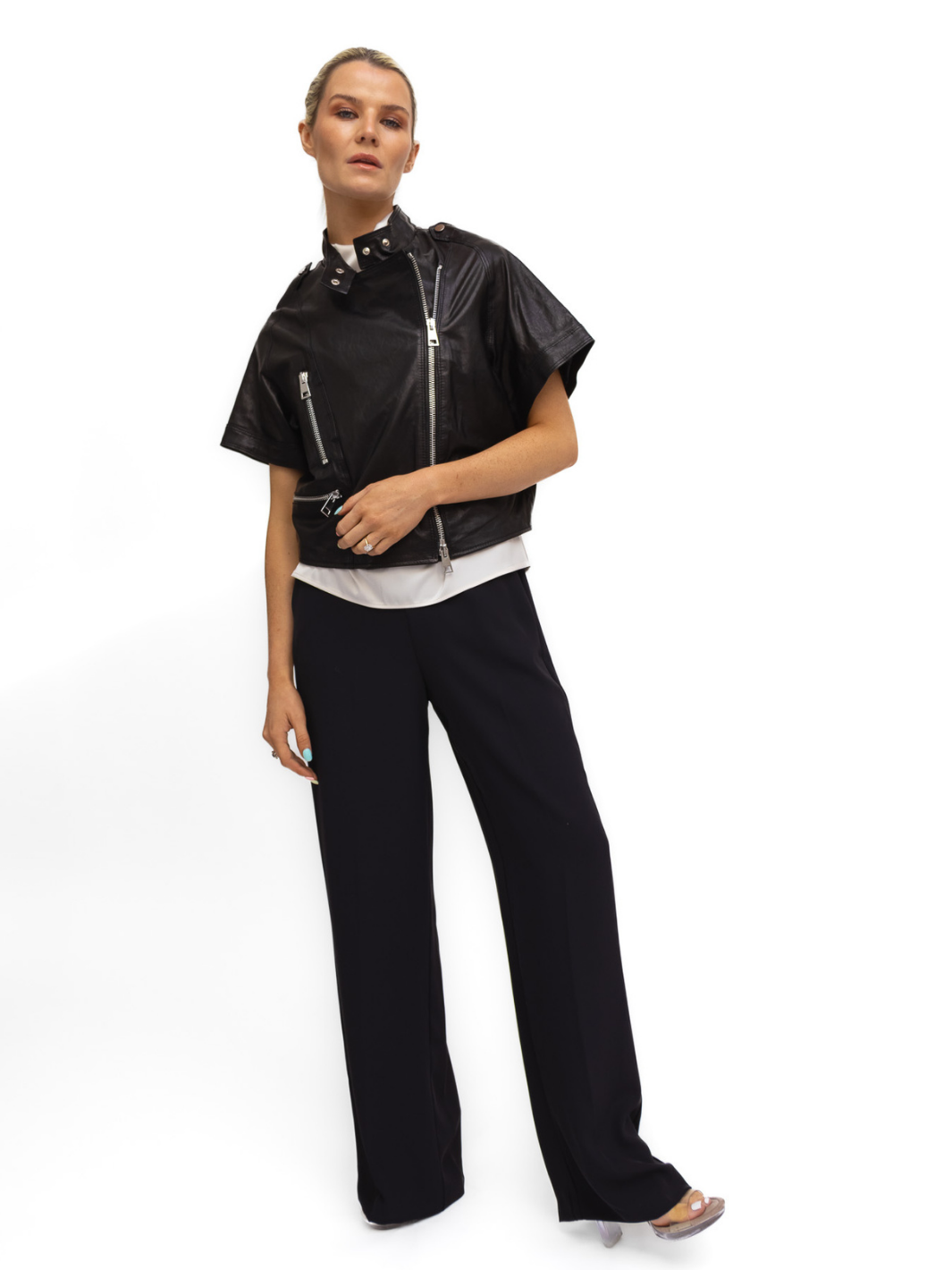 Italian Collection Jacket Cropped Leather Jacket In Black From The Italian Collection