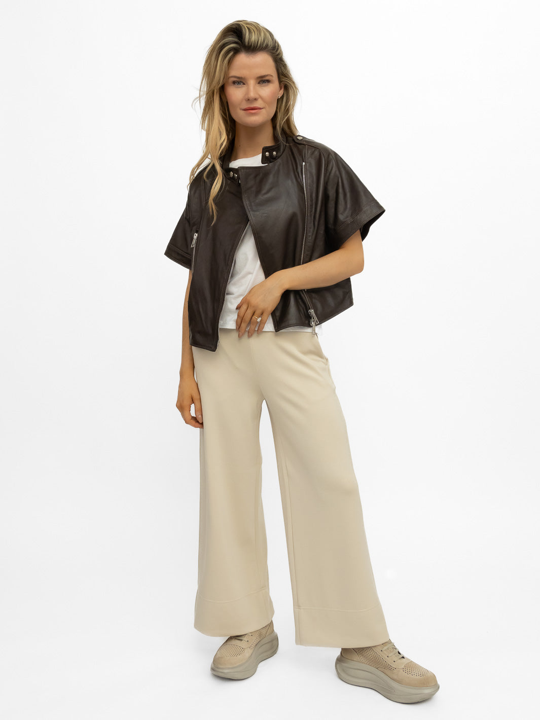 Italian Collection Jacket Cropped Leather Jacket In Chocolate Brown