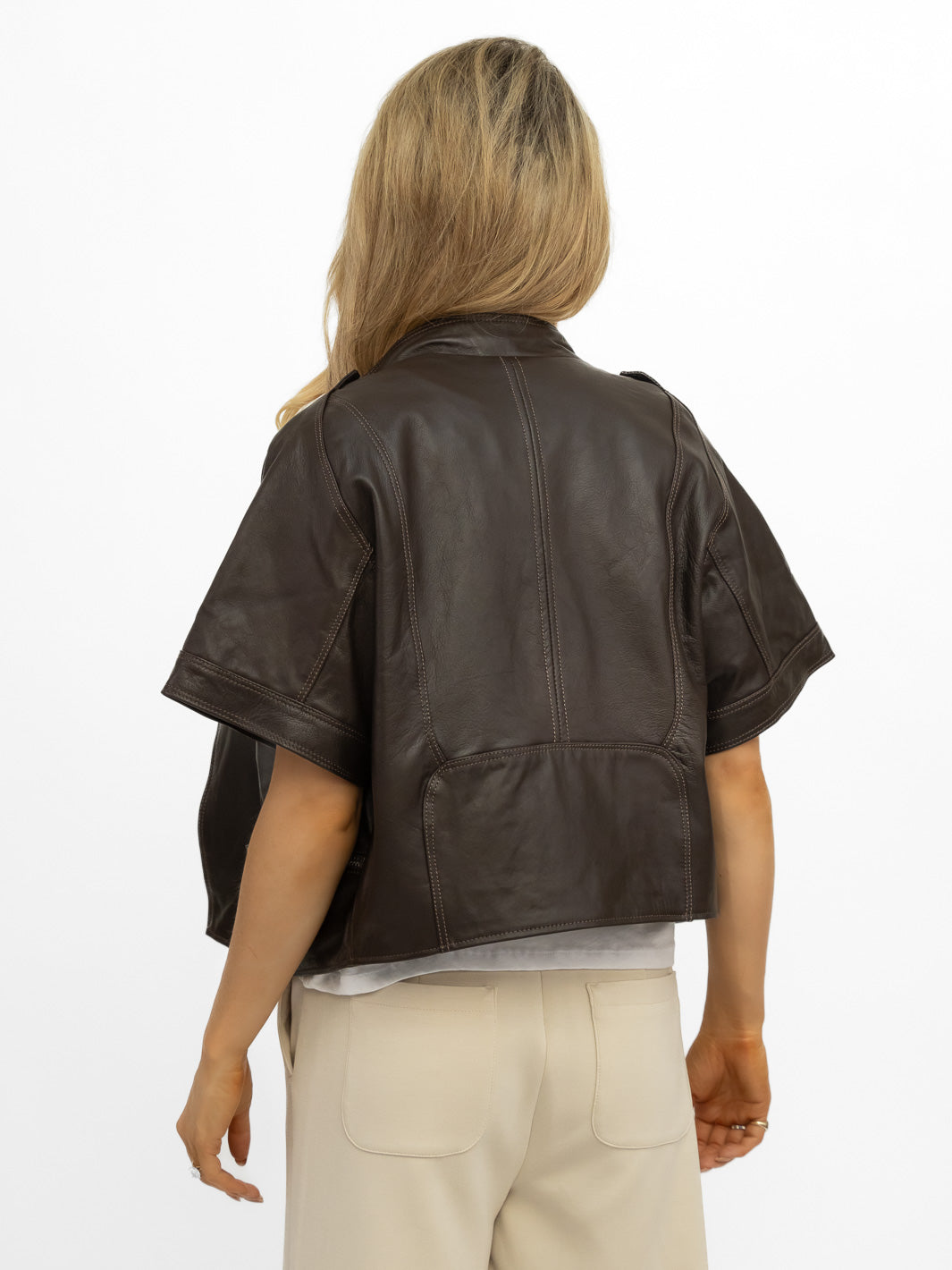 Italian Collection Jacket Cropped Leather Jacket In Chocolate Brown