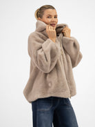 Italian Collection Jacket Faux Fur Hoodie in Champagne