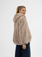 Italian Collection Jacket Faux Fur Hoodie in Champagne