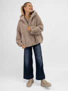 Italian Collection Jacket Faux Fur Hoodie in Champagne