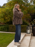 Italian Collection Jacket Faux Fur Hoodie in Dark Taupe