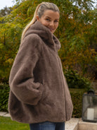 Italian Collection Jacket Faux Fur Hoodie in Dark Taupe