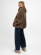 Italian Collection Jacket Faux Fur Hoodie in Dark Taupe