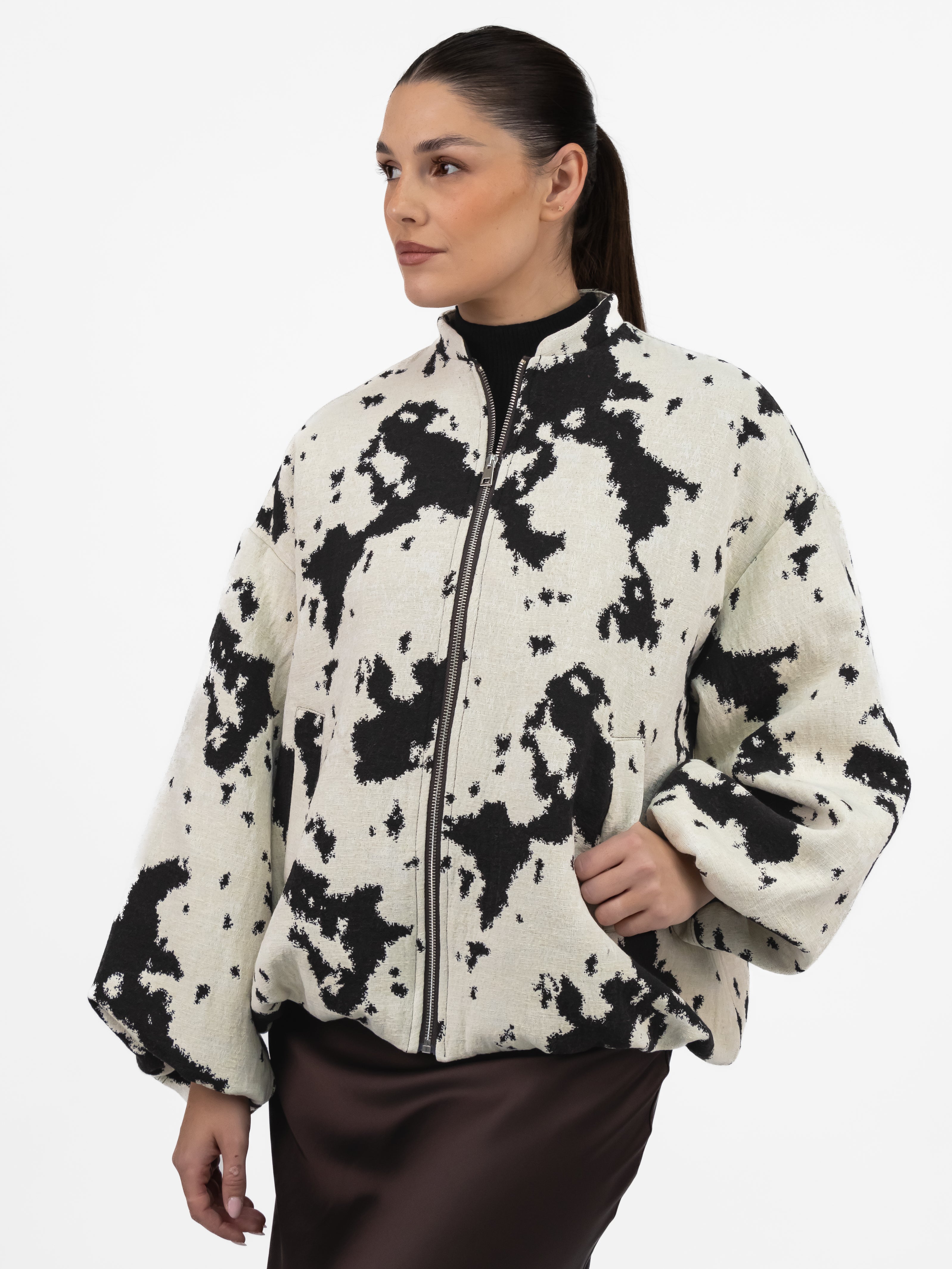 Italian Collection Jacket One Size Oversized Bomber in Cow Print
