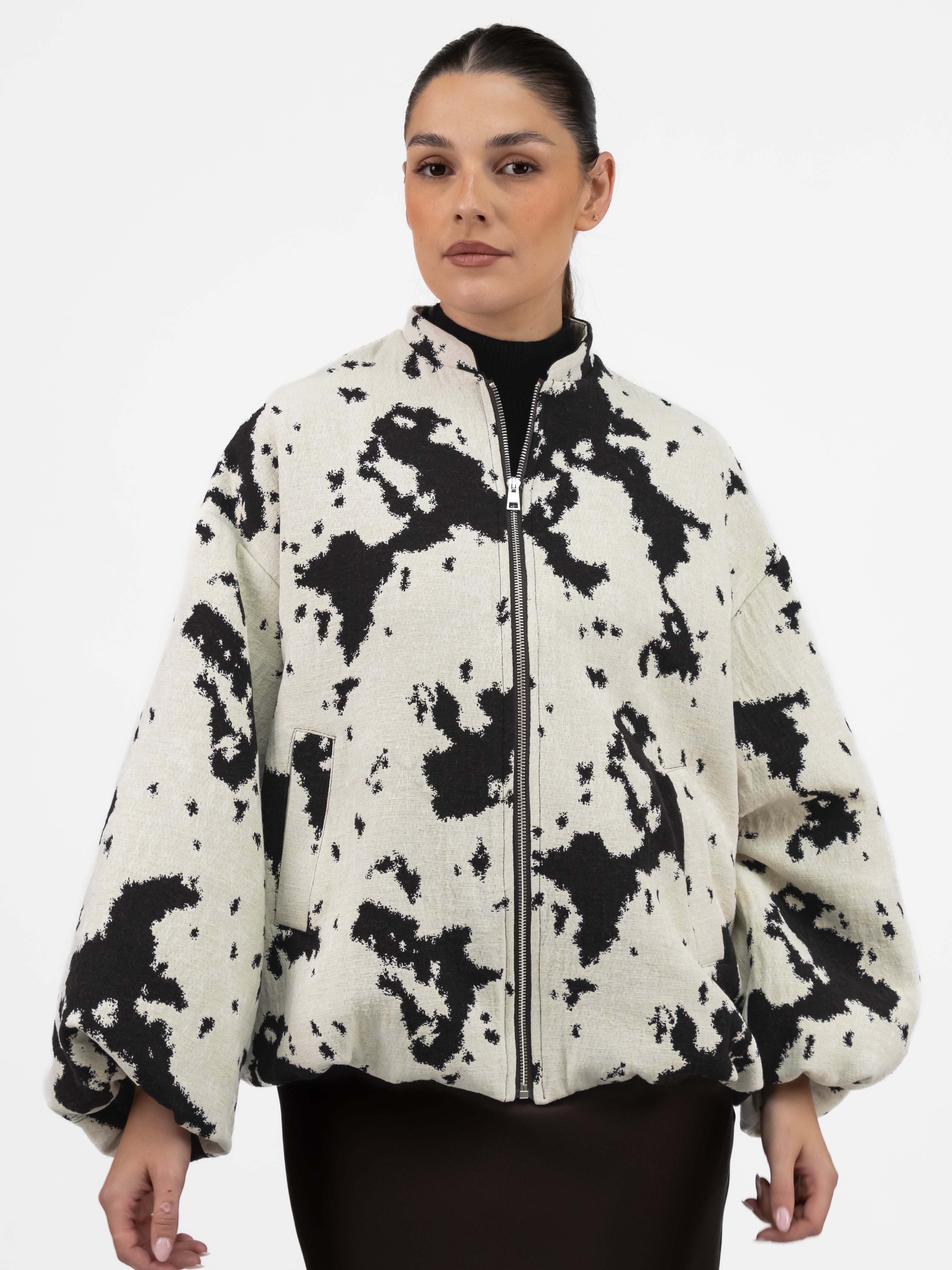 Italian Collection Jacket One Size Oversized Bomber in Cow Print