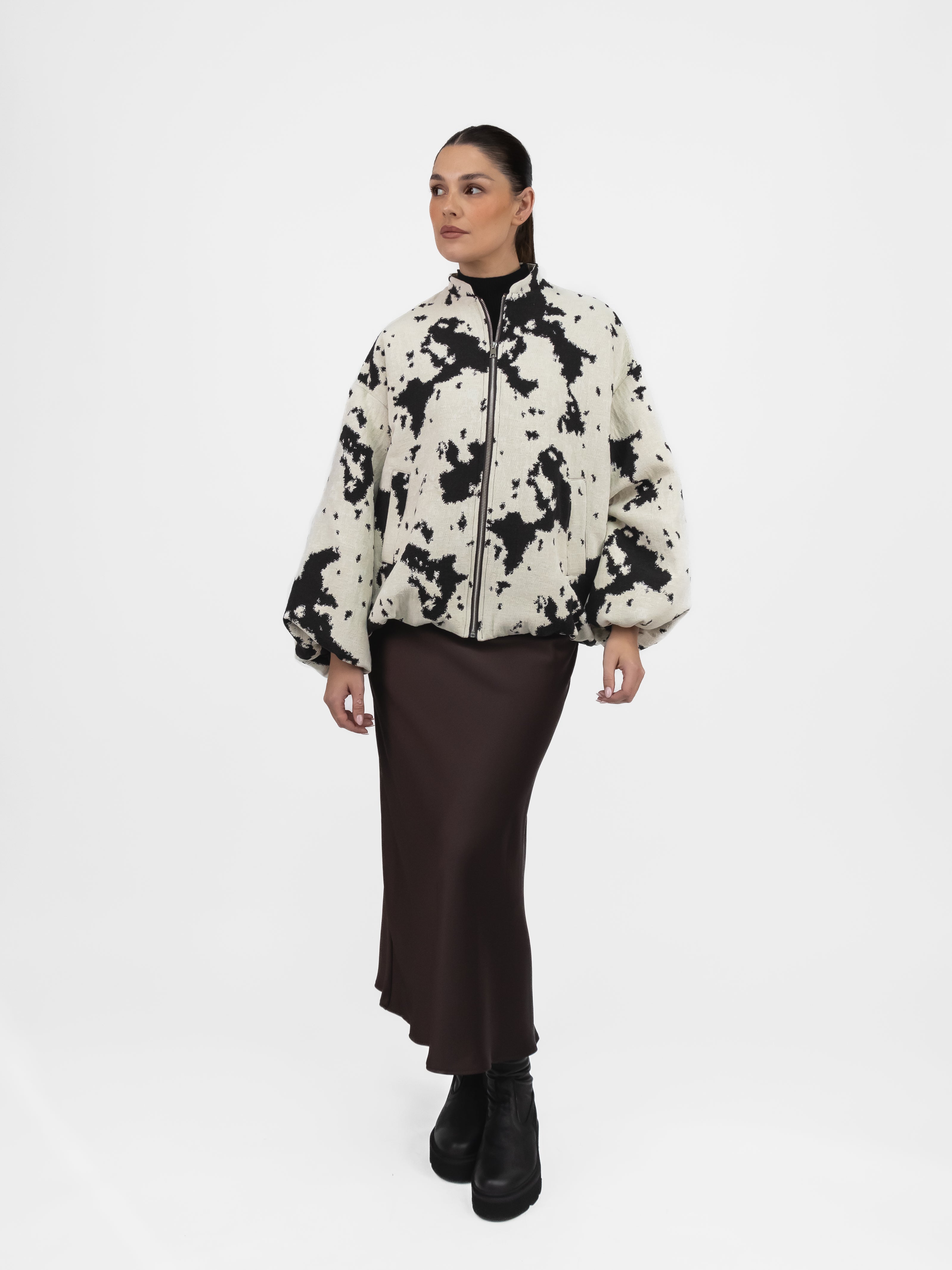 Italian Collection Jacket One Size Oversized Bomber in Cow Print