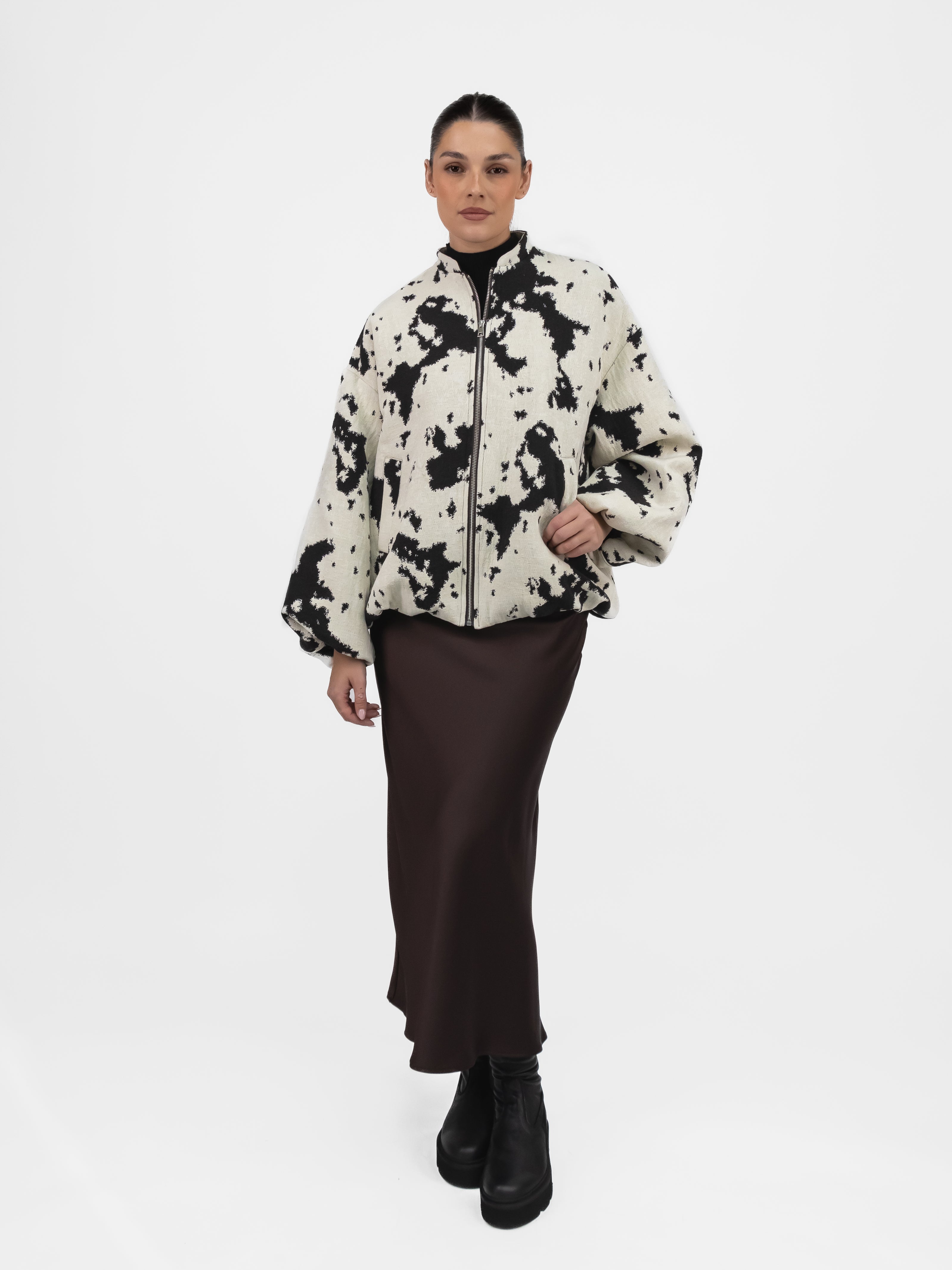 Italian Collection Jacket One Size Oversized Bomber in Cow Print