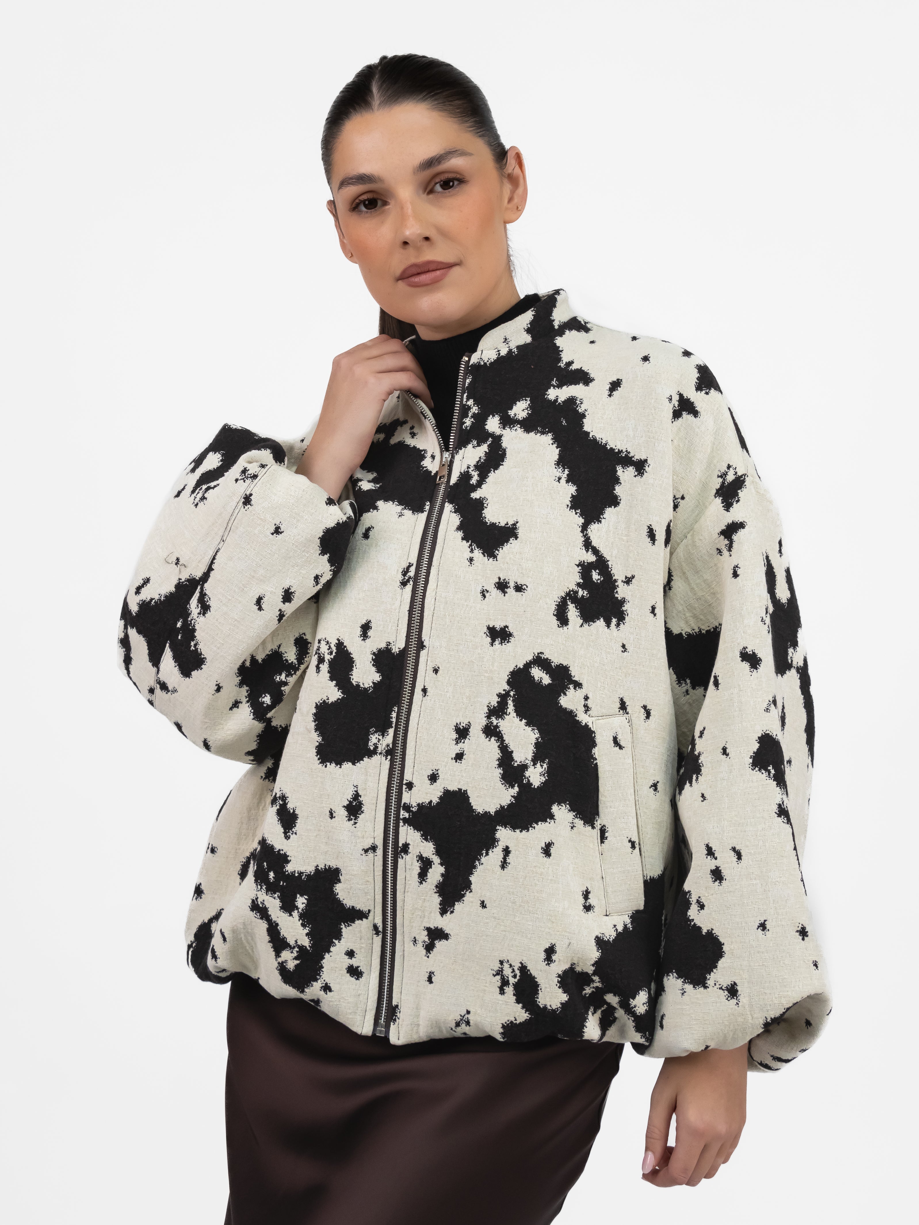 Italian Collection Jacket One Size Oversized Bomber in Cow Print
