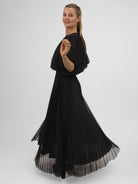 Italian Collection Long Pleated Tulle Skirt in Black