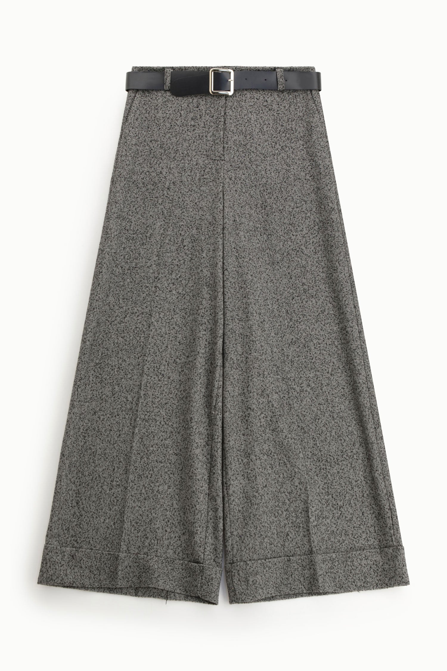 Italian Collection Pants Belted Palazzo Trousers in Grey/Black Fleck