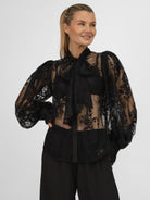 Italian Collection Shirt Lace Shirt with Long Sleeves in Black
