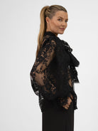 Italian Collection Shirt Lace Shirt with Long Sleeves in Black