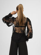 Italian Collection Shirt Lace Shirt with Long Sleeves in Black