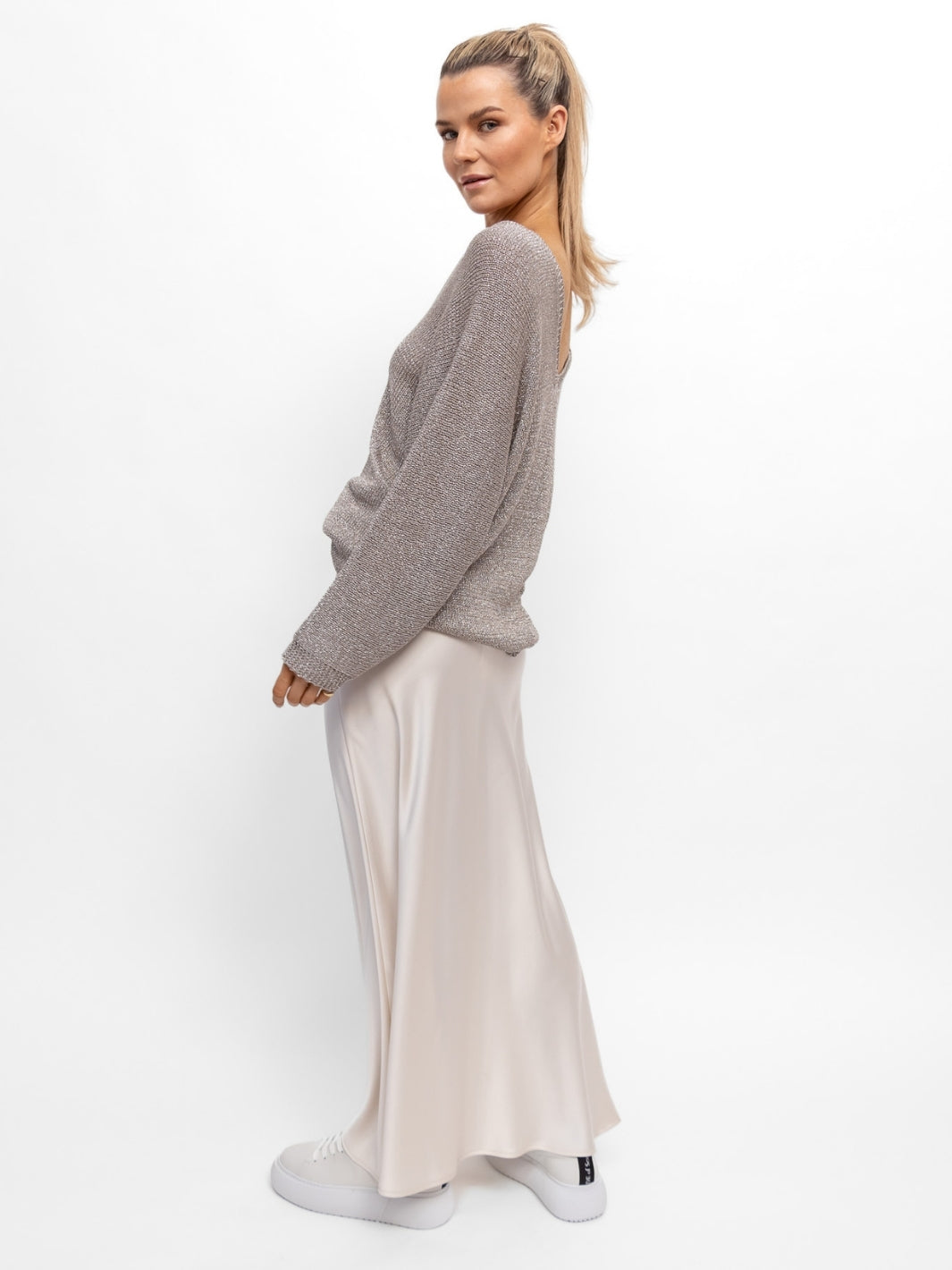Italian Collection Skirt The Italian Collection Bias Cut Satin Maxi Skirt in Champagne