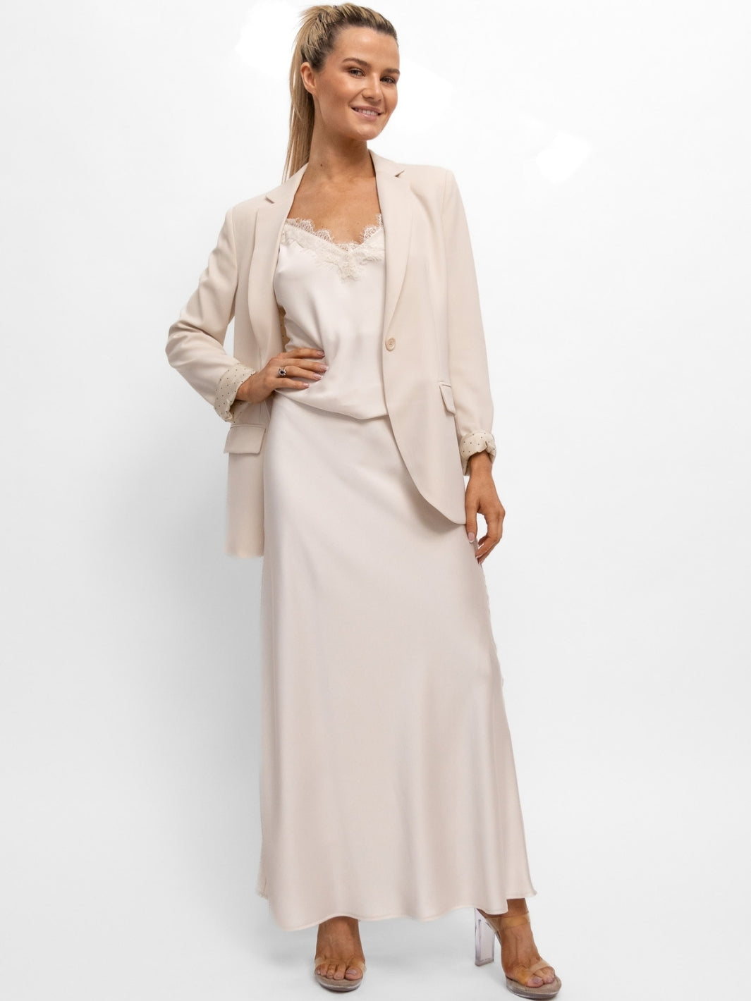 Italian Collection Skirt The Italian Collection Bias Cut Satin Maxi Skirt in Champagne