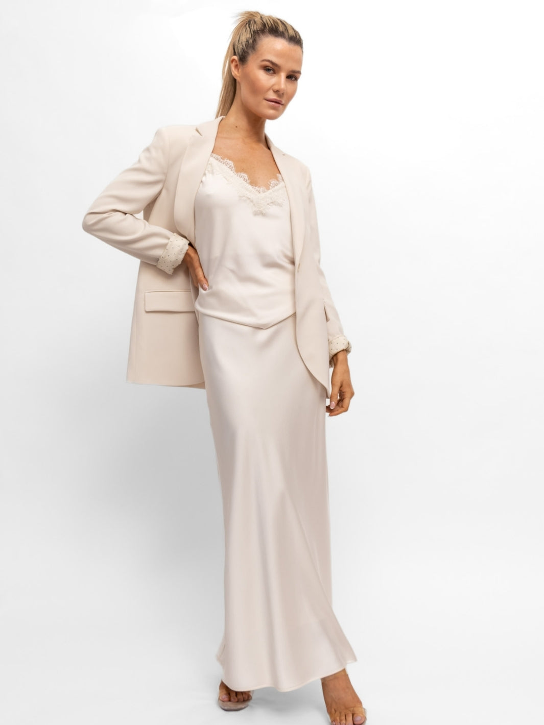 Italian Collection Skirt The Italian Collection Bias Cut Satin Maxi Skirt in Champagne