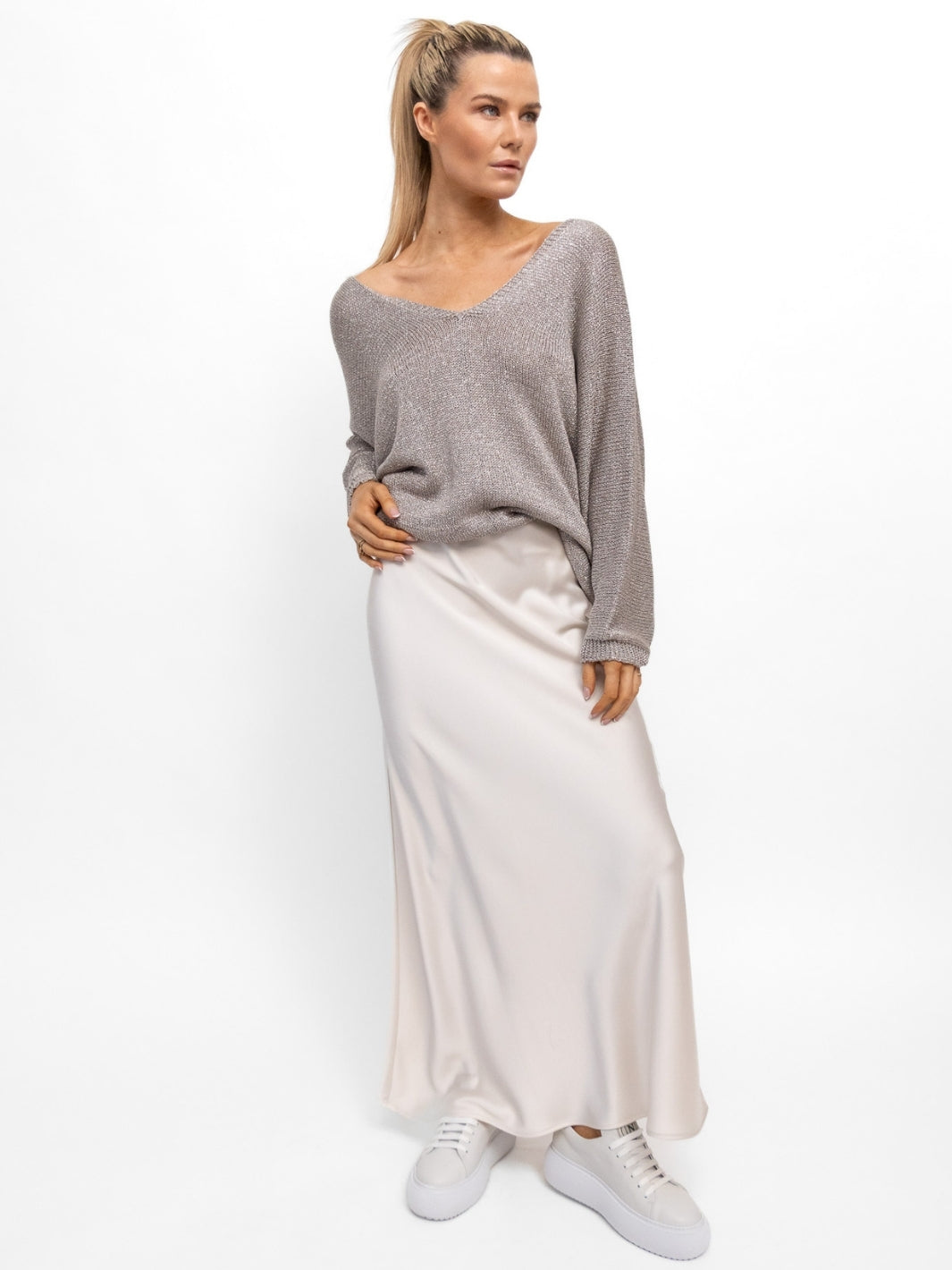 Italian Collection Skirt The Italian Collection Bias Cut Satin Maxi Skirt in Champagne