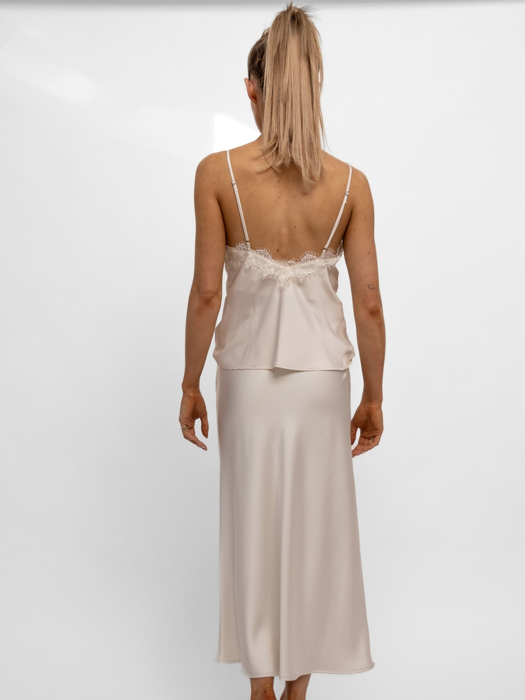 Italian Collection Skirt The Italian Collection Bias Cut Satin Midi Skirt in Champagne