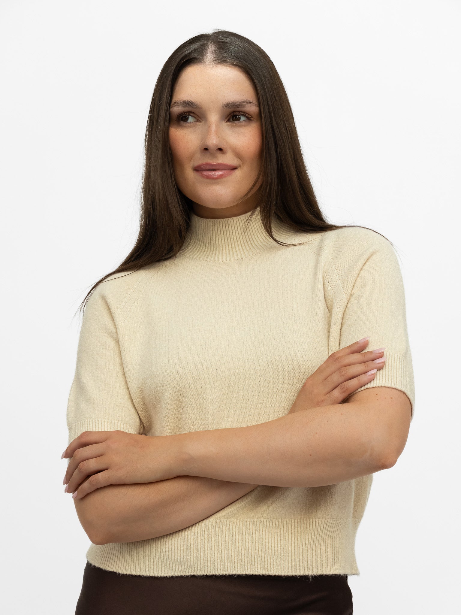 Italian Collection Sweater One Size Gina Short Sleeved Sweater in Latte