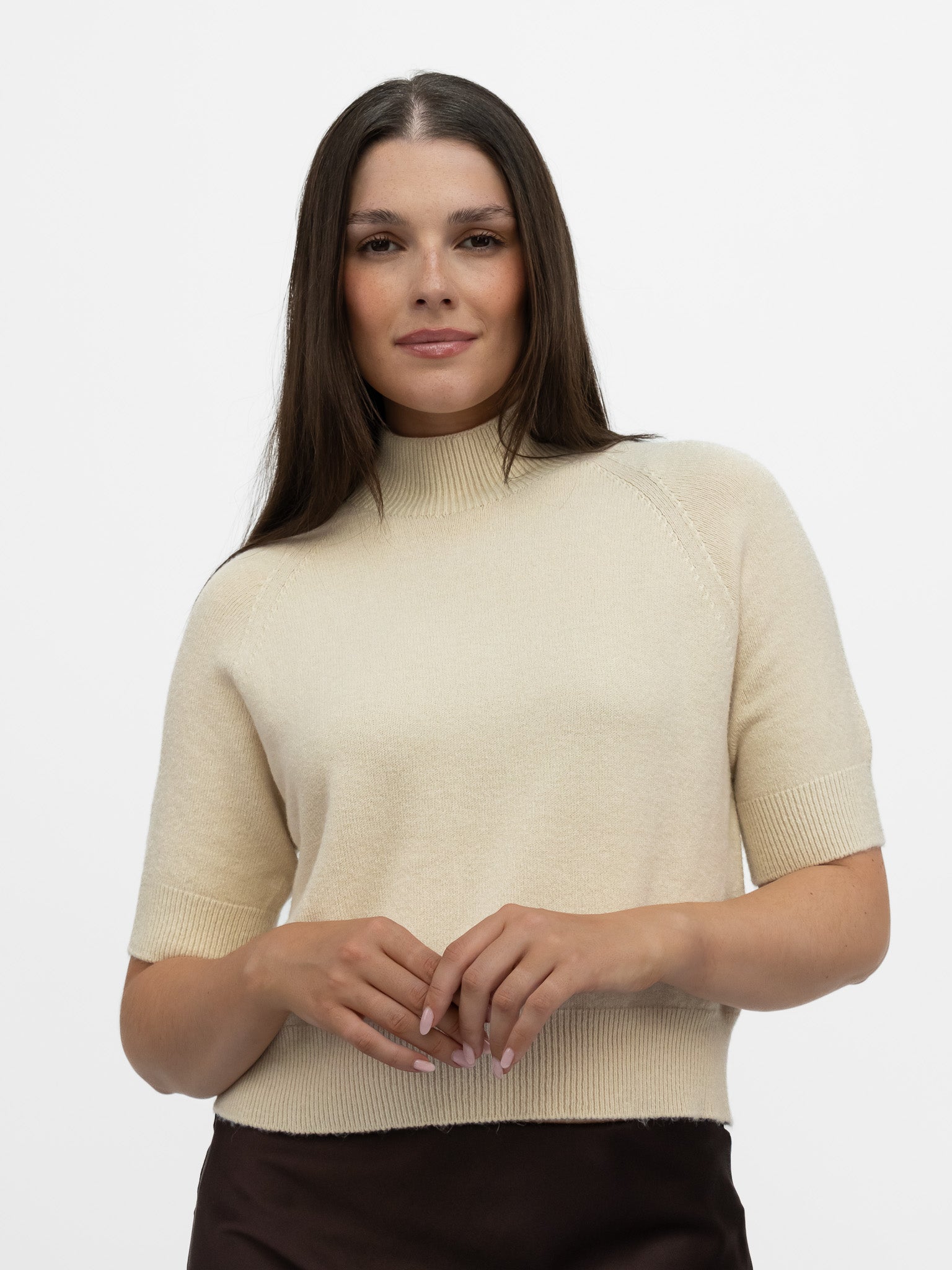 Italian Collection Sweater One Size Gina Short Sleeved Sweater in Latte