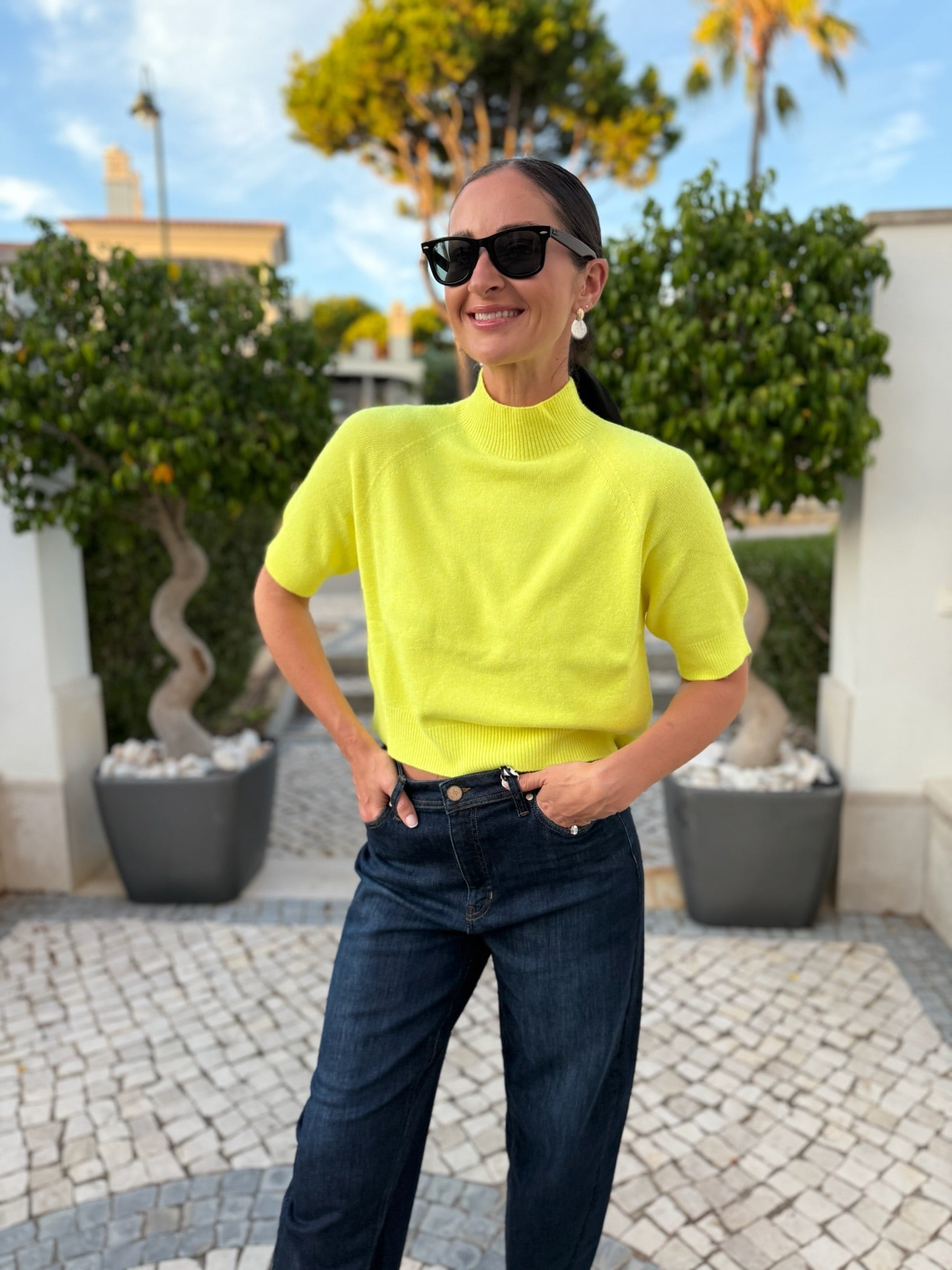 Italian Collection Sweater One Size Gina Short Sleeved Sweater in Trinny Yellow