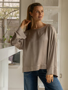 Italian Collection Top One Size Satin Blouse in Taupe