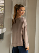 Italian Collection Top One Size Satin Blouse in Taupe