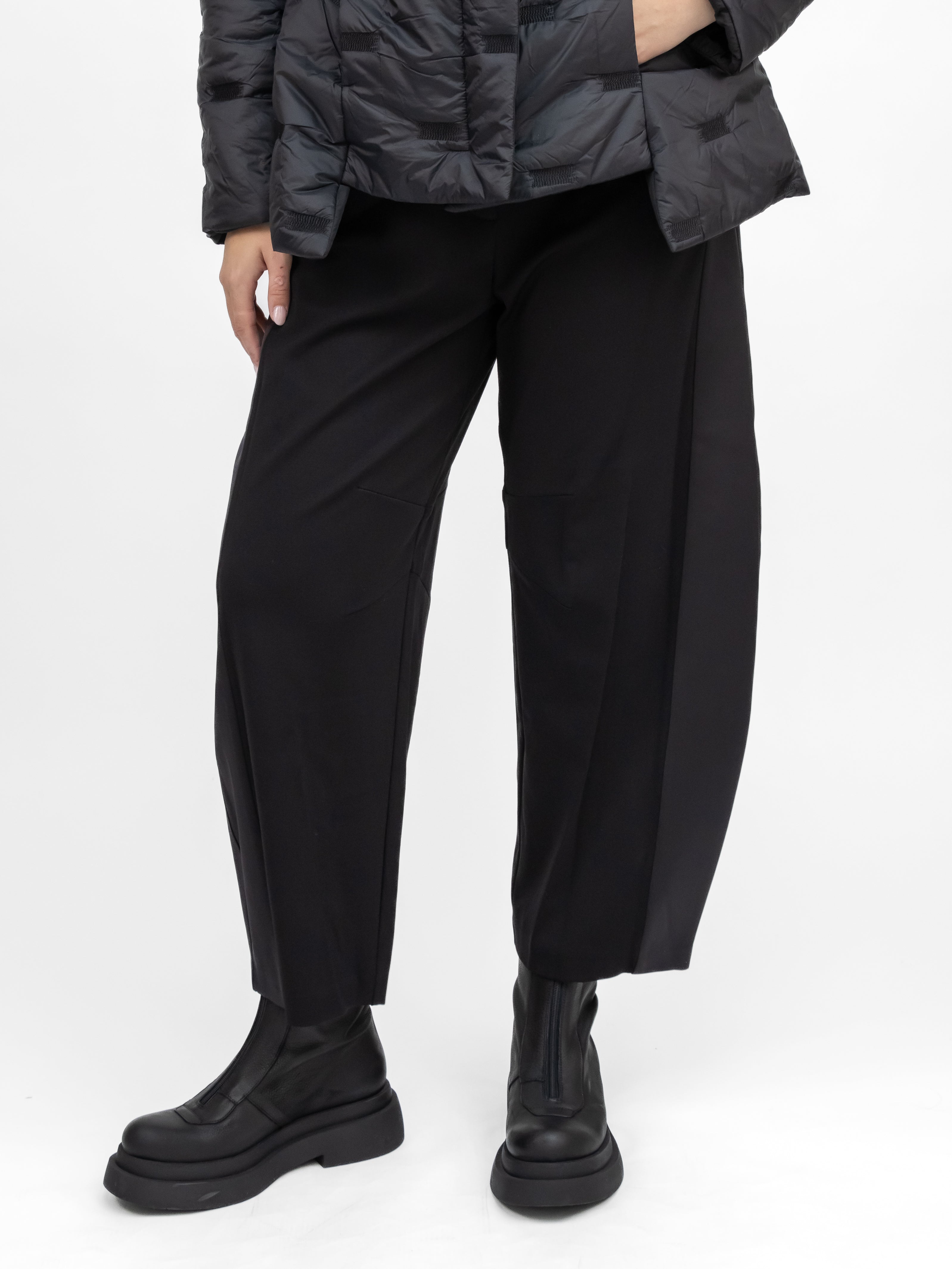 Italian Collection Trousers Barrel Leg Trousers in Black with Satin Side Panel