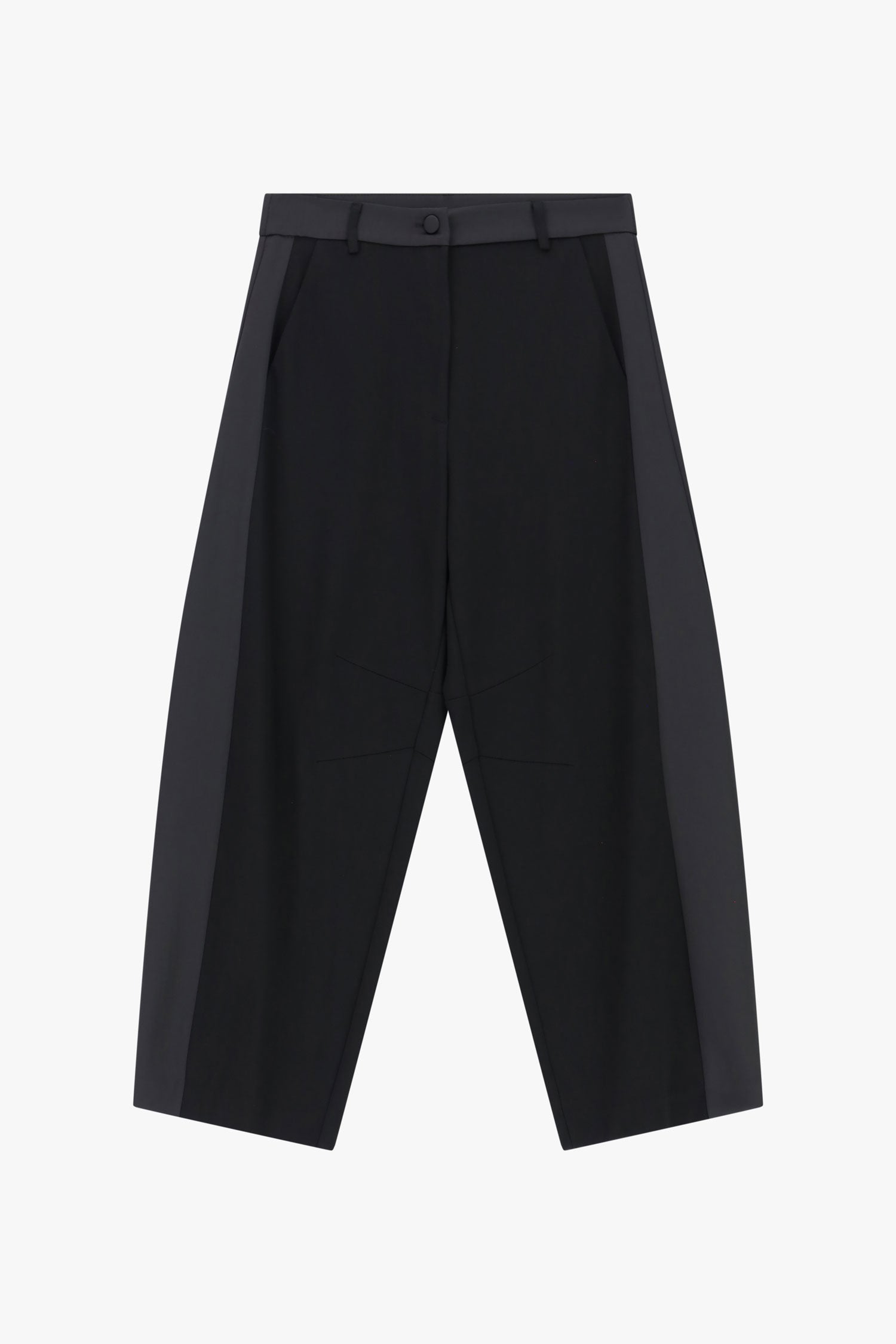 Italian Collection Trousers Barrel Leg Trousers in Black with Satin Side Panel