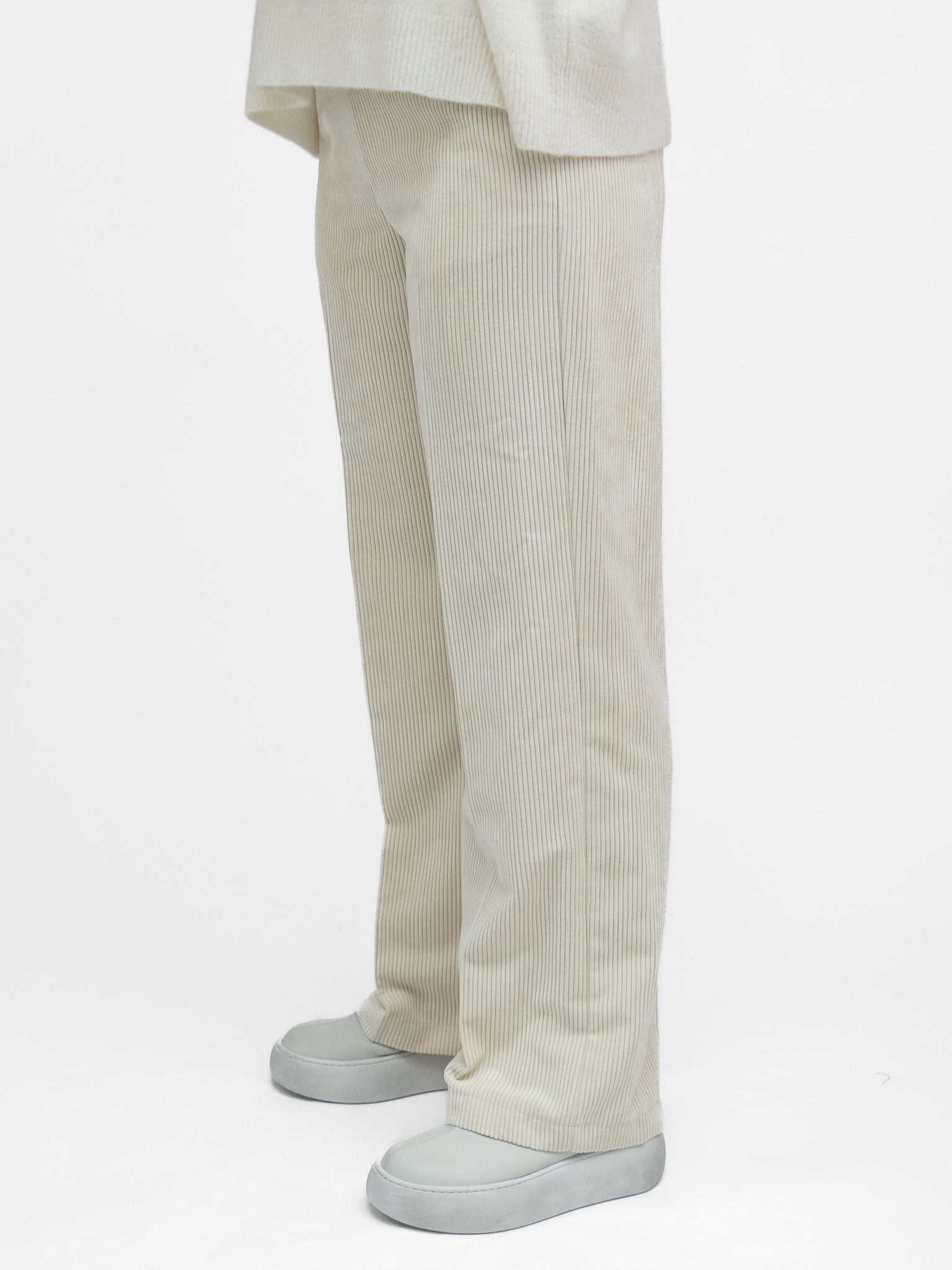 Italian Collection Trousers Straight Leg Corduroy Trousers in Soft Ivory