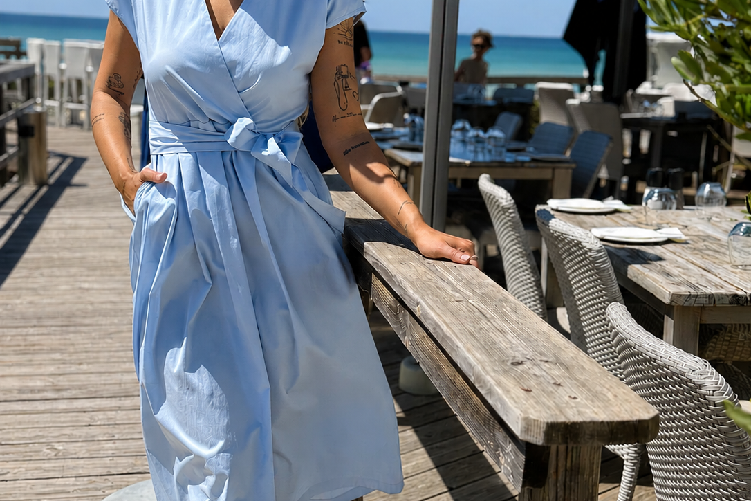 Jane Lushka Dress Poplin Long Dress in Light Blue