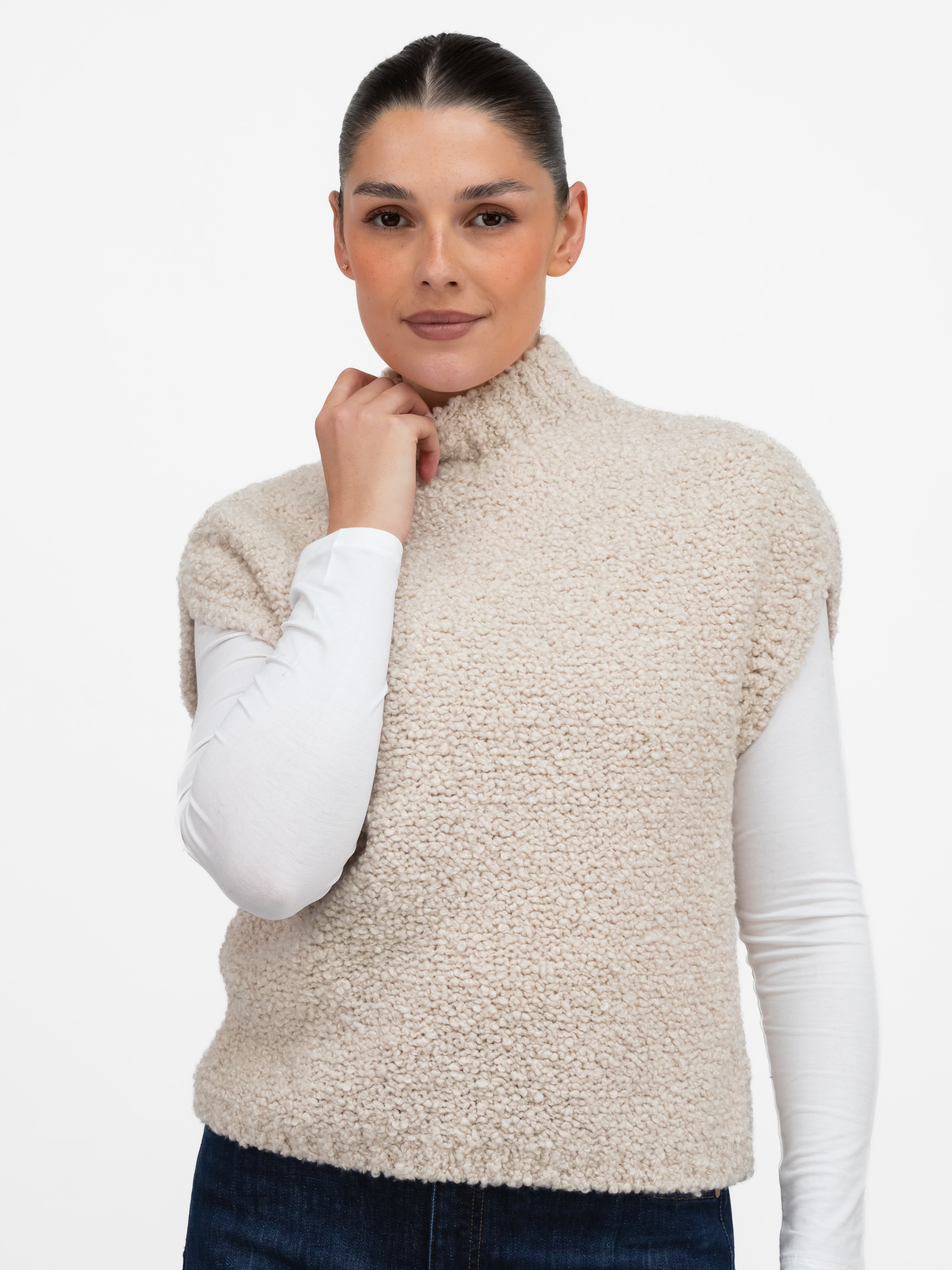 Jane Lushka Tank Top Boucle Vest in Off White