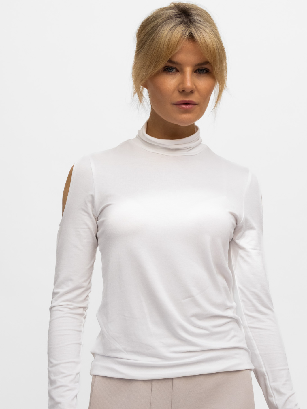 Jane Lushka Top Jane Lushka High Neck Top In White Polo Neck Cold Soldier Long Sleeve