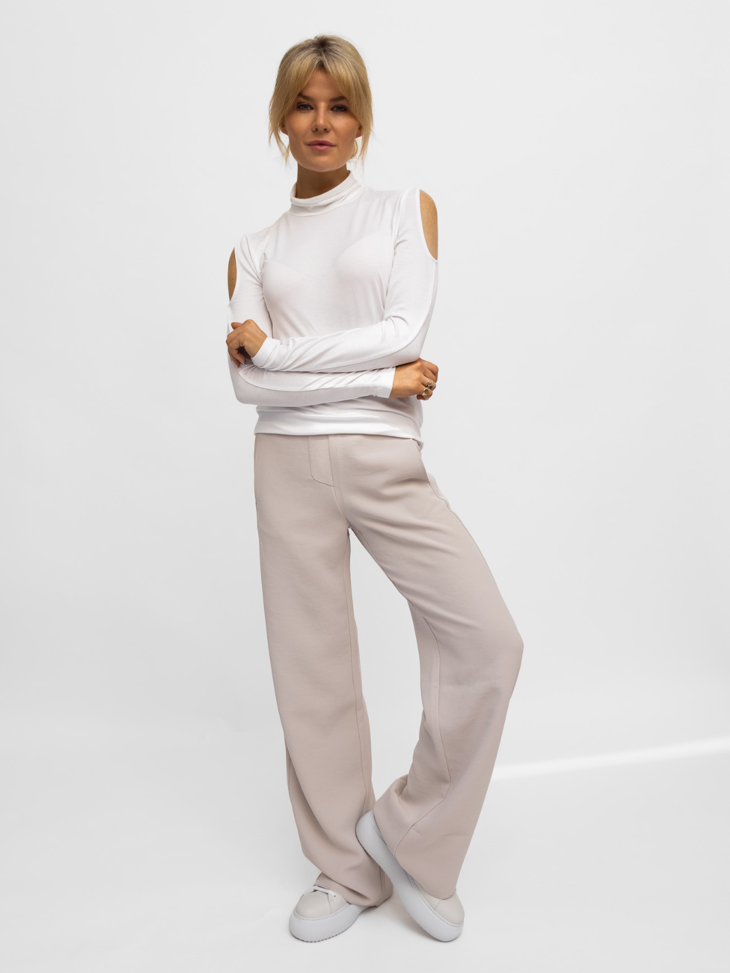 Jane Lushka Top Jane Lushka High Neck Top In White Polo Neck Cold Soldier Long Sleeve