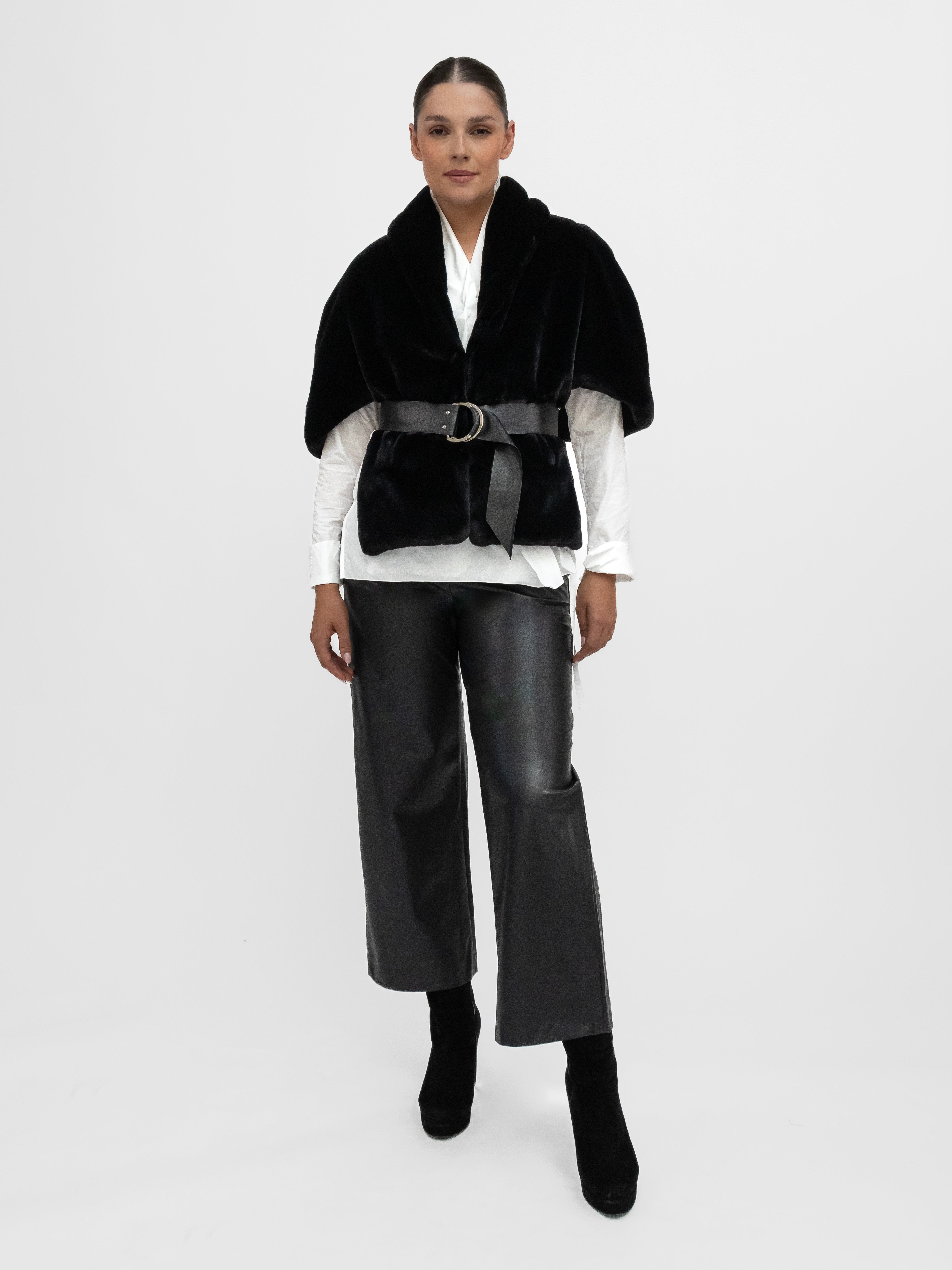 La Haine Inside Us Cape One Size Faux Fur Cape in Black